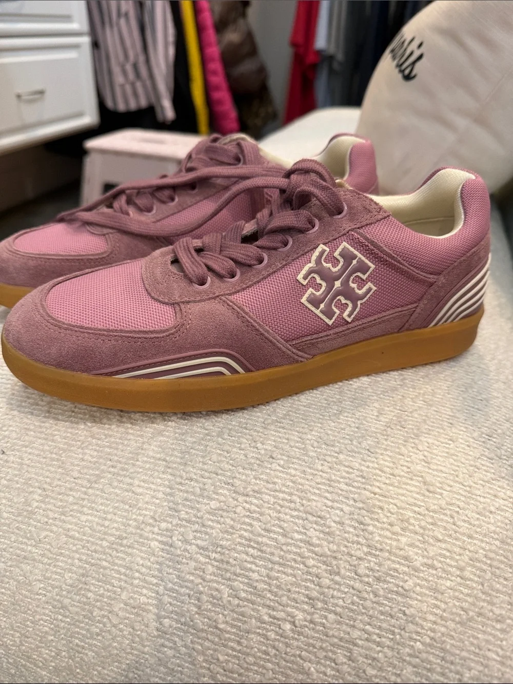 Tory Burch Mauve Pink Suede & Mesh Low-Top Sneakers